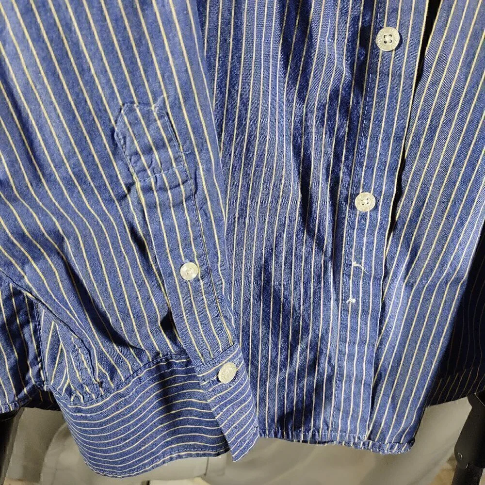 Aeropostale Men's 100% Cotton Blue With Yellow Stripes Dress Shirt Size Large - Picture 5 of 8
